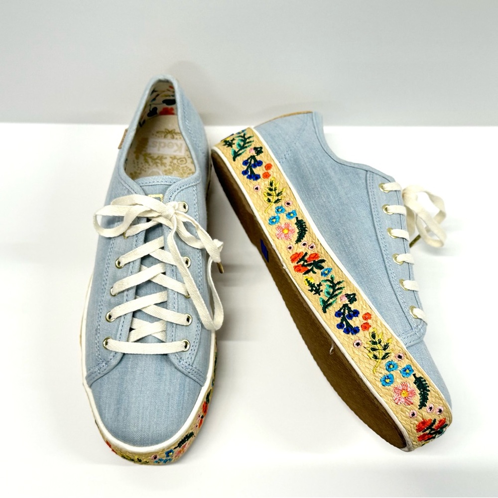 Keds Denim Floral Embroidered Platform Sneakers size 7